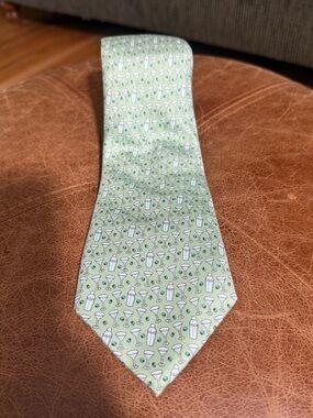 Vineyard Vines Light Green Silk Tie with Cocktail & Shaker Motif